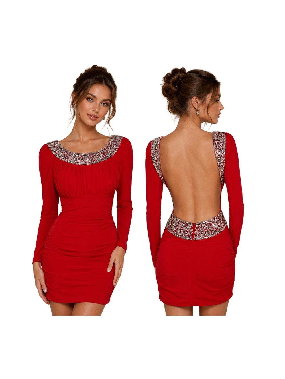 Sherri Hill Red Mini Bodycon Jeweled Backless Dress